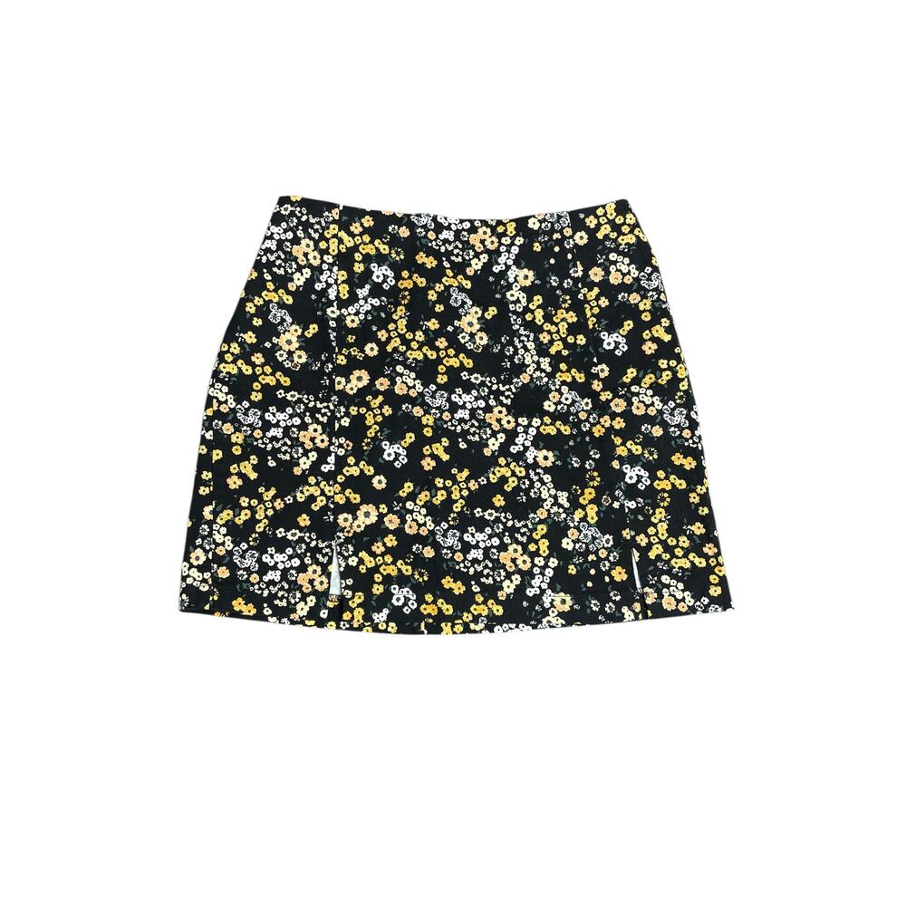 Black & Yellow‎ Floral Mini Skirt Size Medium Y2K Whimsigoth Summer Stretchy